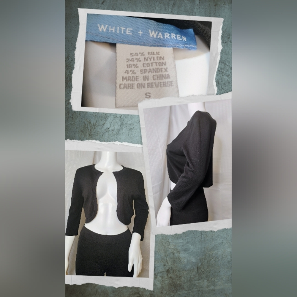 White + Warren Black Cropped Cardigan